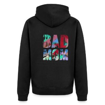 bad mom,mom,graffiti,schwarz,typo,schrift,bunt - Unisex Premium Bio Zip Hoodie - Schwarz - Hinten - Nico (187cm)