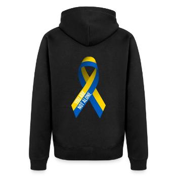 Support Ukraine Peace Design - Not Alone - Unisex Premium Organic Zip Hoodie - black - Back - Nico (187cm)