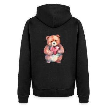 Cute & cute teddy bear with heart love - Unisex Premium Organic Zip Hoodie - black - Back - Nico (187cm)