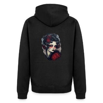 Goth Girl Gothic Rot Schwarz Mystisch Horror - Unisex Premium Bio Zip Hoodie - Schwarz - Hinten - Nico (187cm)