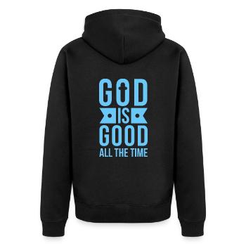 Gott ist Gut Kirche Glaube Christentum Heilig - Unisex Premium Bio Zip Hoodie - Schwarz - Hinten - Nico (187cm)