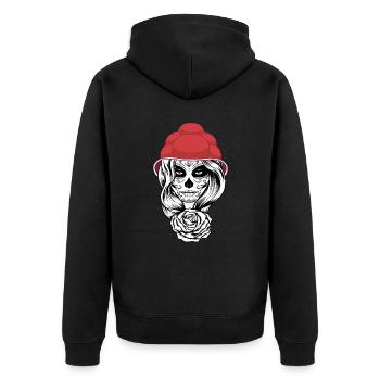 Schwarzwaldmädel Bollenhut - Unisex Premium Bio Zip Hoodie - Schwarz - Hinten - Nico (187cm)