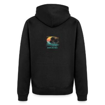 Pacific Palisades California Stilvolles Souvenir - Unisex Premium Bio Zip Hoodie - Schwarz - Hinten - Nico (187cm)