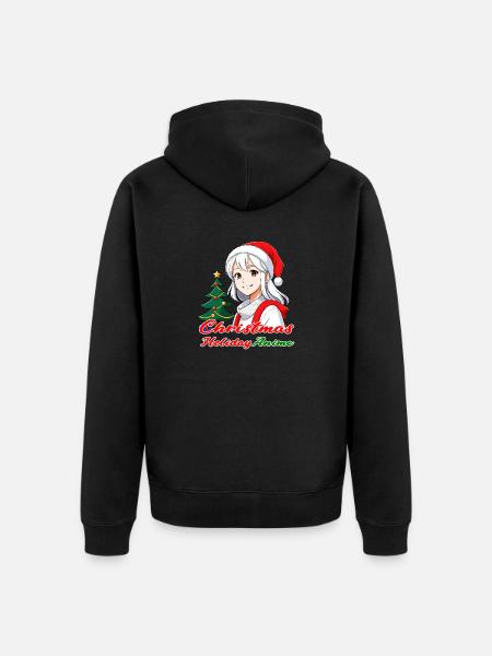 Joyful kawaii girl - Christmas Holiday Anime - Unisex Premium Organic Zip Hoodie - black