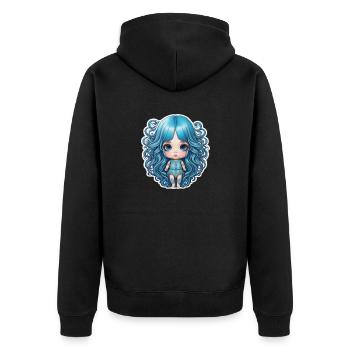 Poupée cheveux bleus - Veste à capuche bio Premium Unisexe - noir - Dos - Nico (187cm)