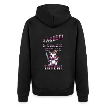 Böses Einhorn, lustiger Spruch - Unisex Premium Bio Zip Hoodie - Schwarz - Hinten - Nico (187cm)