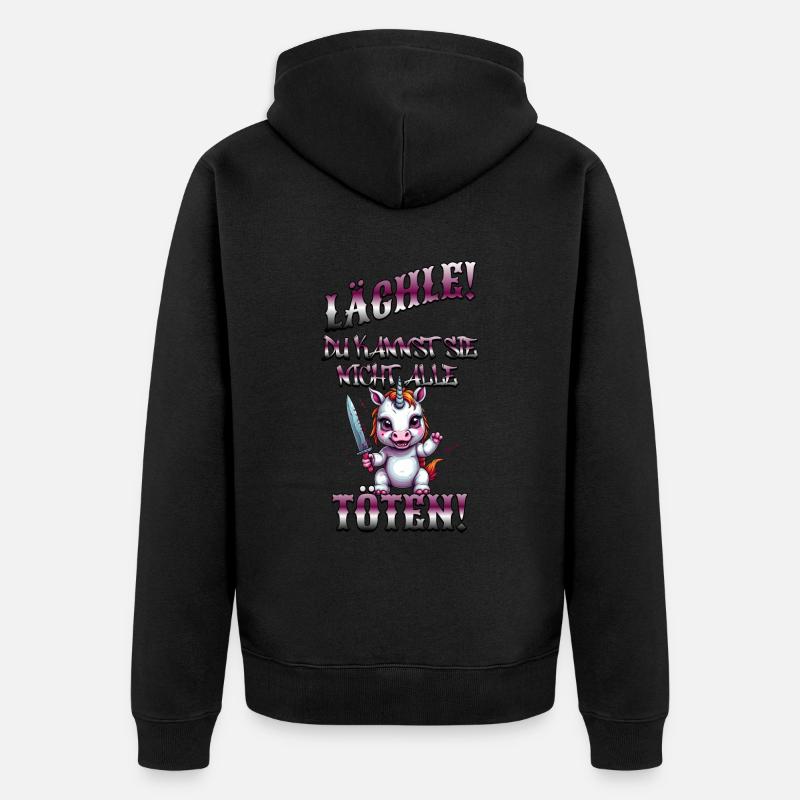 Böses Einhorn, lustiger Spruch - Unisex Premium Bio Zip Hoodie - Schwarz