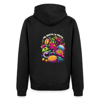 Ich mag Obst-Meme Ayuso Sanchez Politik - Unisex Premium Bio Zip Hoodie - Schwarz - Hinten - Nico (187cm)