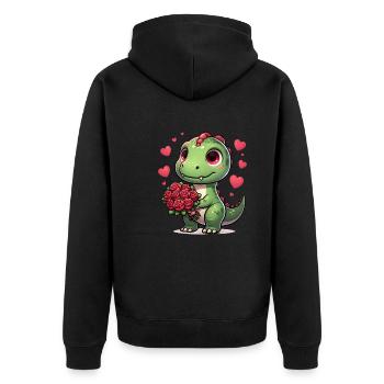 Rosenstrauß T-Rex Romantischer Dino Valentinstag - Unisex Premium Bio Zip Hoodie - Schwarz - Hinten - Nico (187cm)