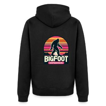 Bigfoot Expedition Hiking | Sasquatch Hunter - Unisex Premium Organic Zip Hoodie - black - Back - Nico (187cm)