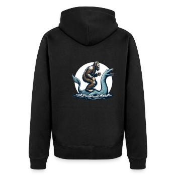 Bigfoot Sasquatch chevauchant le monstre du Loch Ness - Veste à capuche bio Premium Unisexe - noir - Dos - Nico (187cm)