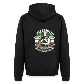 Pizzaiolo Das einzig wahre Geschenk Pizzeria Humor - Unisex Premium Bio Zip Hoodie - Schwarz - Hinten - Nico (187cm)