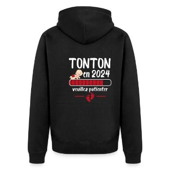 Cadeau Tonton Annonce Grossesse Futur Oncle 2024 - Veste à capuche bio Premium Unisexe - noir - Dos - Nico (187cm)