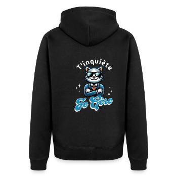 Keine Sorge, ich schaffe coolen Katzengeschenk Humor - Unisex Premium Bio Zip Hoodie - Schwarz - Hinten - Nico (187cm)