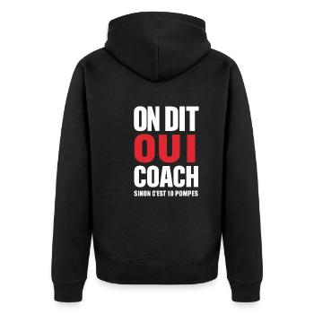 Wir sagen ja Coach Humor Sport Coaching Geschenk - Unisex Premium Bio Zip Hoodie - Schwarz - Hinten - Nico (187cm)