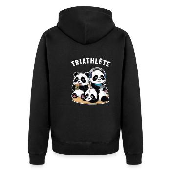 Triathlet Gaming Humor Panda Geek Geschenkidee - Unisex Premium Bio Zip Hoodie - Schwarz - Hinten - Nico (187cm)