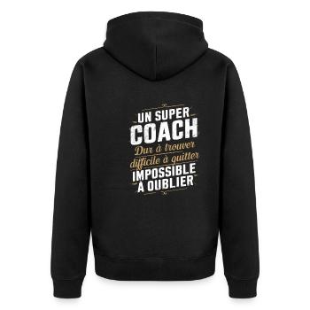 Ein tolles lustiges Trainergeschenk für Sporttrainer - Unisex Premium Bio Zip Hoodie - Schwarz - Hinten - Nico (187cm)