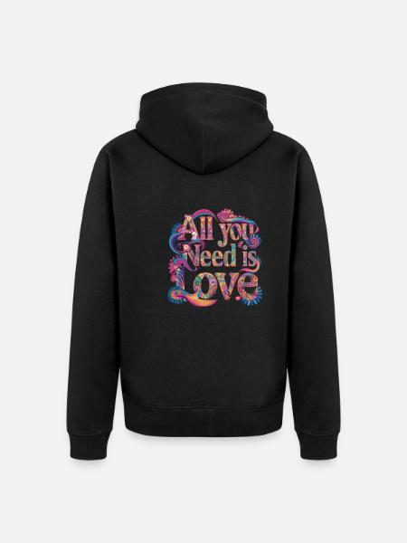 Allt du behöver är kärlek Hippie Flower Retro 60-talet 70-talet - Ekologisk premiumluvjack unisex - svart