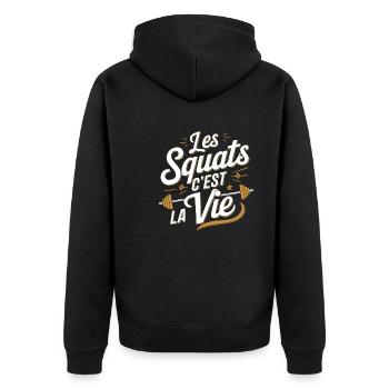 Kniebeugen sind das Leben Bodybuilding Fitness - Unisex Premium Bio Zip Hoodie - Schwarz - Hinten - Nico (187cm)