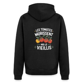 Tomaten Reifen Tomate Gartenarbeit Lustig - Unisex Premium Bio Zip Hoodie - Schwarz - Hinten - Nico (187cm)