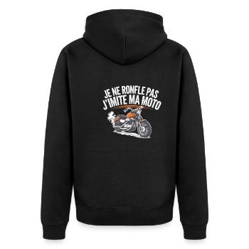 Ich schnarche nicht, ich imitiere meinen Motorrad-Biker-Humor - Unisex Premium Bio Zip Hoodie - Schwarz - Hinten - Nico (187cm)