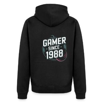 Gamer seit 1988 Geek Geburtstagsgeschenk - Unisex Premium Bio Zip Hoodie - Schwarz - Hinten - Nico (187cm)