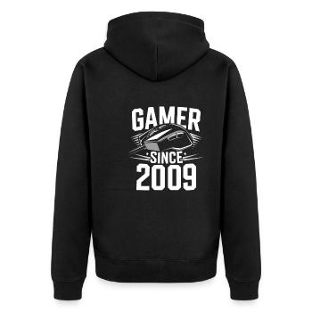 Gamer Since 2009 Geek Birthday Gift - Unisex Premium Organic Zip Hoodie - black - Back - Nico (187cm)