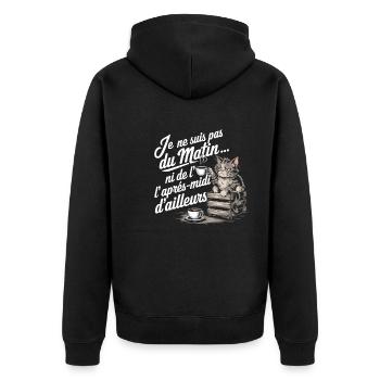 I'm Not a Morning Cat Humor Coffee - Unisex Premium Organic Zip Hoodie - black - Back - Nico (187cm)