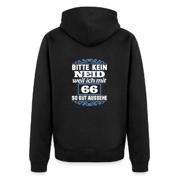 66. Geburtstag 66 Sechsundsechzig Jahre Geschenk - Unisex Premium Bio Zip Hoodie - Schwarz - Hinten - Nico (187cm)