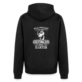 GREIFSWALDER - sind härte - Unisex Premium Bio Zip Hoodie - Schwarz - Hinten - Nico (187cm)
