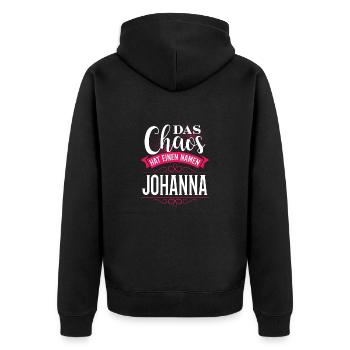 JOHANNA - Chaos - Unisex Premium Bio Zip Hoodie - Schwarz - Hinten - Nico (187cm)