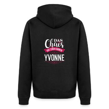 YVONNE - chaos - Unisex Premium Bio Zip Hoodie - Schwarz - Hinten - Nico (187cm)