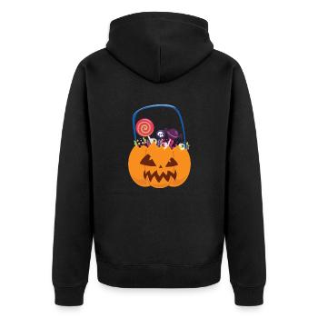 Kürbis mit Süßigkeiten - Unisex Premium Bio Zip Hoodie - Schwarz - Hinten - Nico (187cm)