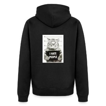 Cat Hates People - Unisex Premium Organic Zip Hoodie - black - Back - Nico (187cm)