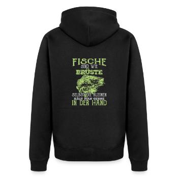 Fische sind wie Brüste - Unisex Premium Bio Zip Hoodie - Schwarz - Hinten - Nico (187cm)