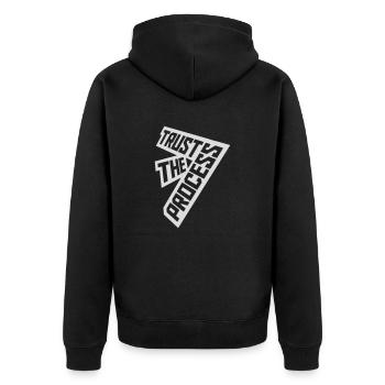 trust the process Zitat - Unisex Premium Bio Zip Hoodie - Schwarz - Hinten - Nico (187cm)