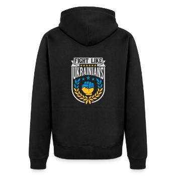 fight like ukrainians Zitat - Unisex Premium Bio Zip Hoodie - Schwarz - Hinten - Nico (187cm)