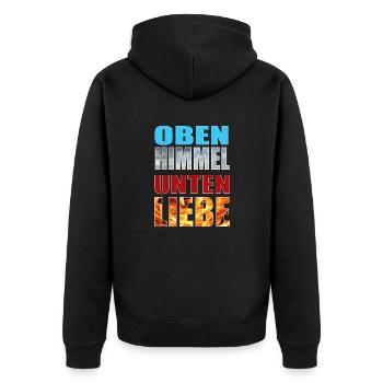 Oben Himmel unten Liebe - Unisex Premium Bio Zip Hoodie - Schwarz - Hinten - Nico (187cm)