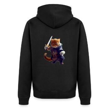 Katze als Ritter mit Schwert als tapferer Kämpfer - Unisex Premium Bio Zip Hoodie - Schwarz - Hinten - Nico (187cm)