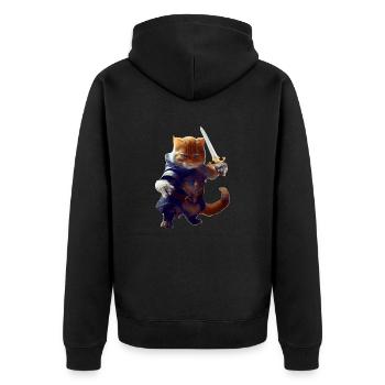 Ritter Katze die mit Schwert und Tapferkeit kämpft - Unisex Premium Bio Zip Hoodie - Schwarz - Hinten - Nico (187cm)