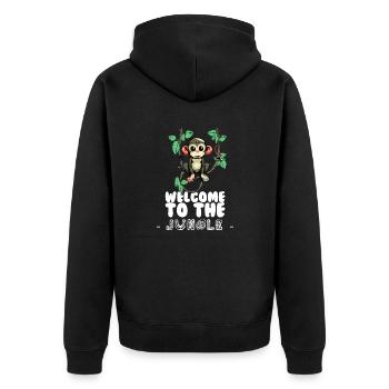 Willkommen im Dschungel - Unisex Premium Bio Zip Hoodie - Schwarz - Hinten - Nico (187cm)