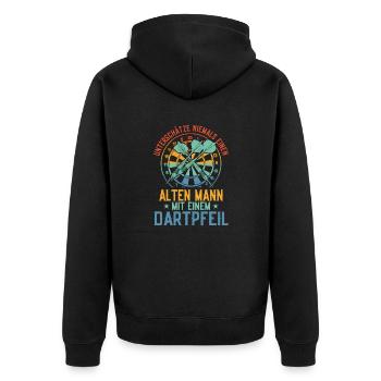 Unterschätze niemals einen alten Mann Darts Dartsp - Unisex Premium Bio Zip Hoodie - Schwarz - Hinten - Nico (187cm)