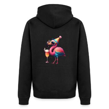 Drôle de flamant rose Avec de la bière et un chapeau de fête - Veste à capuche bio Premium Unisexe - noir - Dos - Nico (187cm)