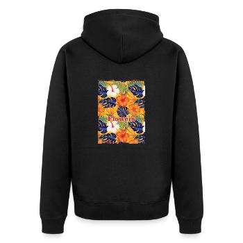 TROPISCHE BLUMEN - Unisex Premium Bio Zip Hoodie - Schwarz - Hinten - Nico (187cm)