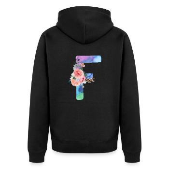 Buchstabe f Aquarell - Unisex Premium Bio Zip Hoodie - Schwarz - Hinten - Nico (187cm)