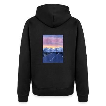Dämmerung der Straße - Unisex Premium Bio Zip Hoodie - Schwarz - Hinten - Nico (187cm)