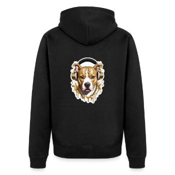 Chien bouledogue avec écouteurs - Veste à capuche bio Premium Unisexe - noir - Dos - Nico (187cm)