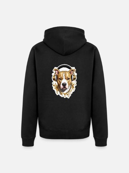 Hund Bulldogge mit Kopfhörer - Unisex Premium Bio Zip Hoodie - Schwarz