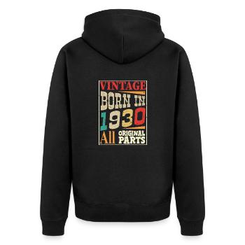 Vintage born in 1930 - Original parts - Unisex Premium Organic Zip Hoodie - black - Back - Nico (187cm)