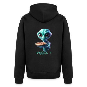 An alien is delivering pizza - Unisex Premium Organic Zip Hoodie - black - Back - Nico (187cm)